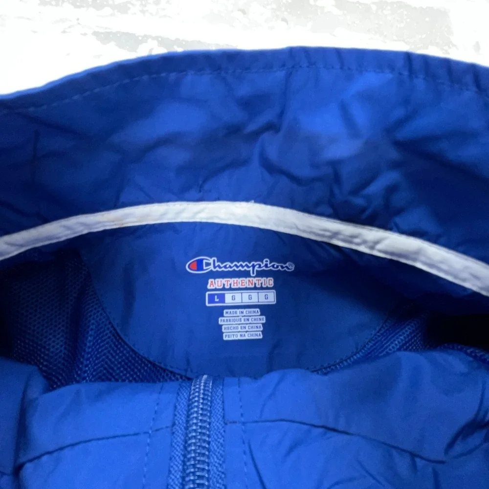 Champion Jacket Men Large Blue Windbreaker‎ Warm Up Track Suit Pull Over Golf *